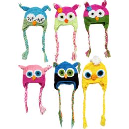 36 Wholesale Winter Hand Knitted Multi Color Owl Kids Hat