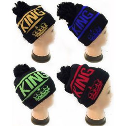36 Pieces Winter Knitted Beanie Hat King Assorted Colors - Winter Beanie Hats