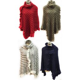 12 Pieces Knit Poncho Shawl Wave Pattern Turtle Neck Assorted - Winter Pashminas and Ponchos