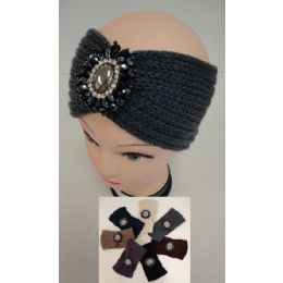 48 Wholesale Hand Knitted Ear Band [lg Jewel & Rhinestones] Loop
