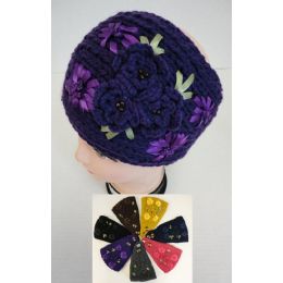 48 Bulk Wide Hand Knitted Ear Band [3 Flowers]