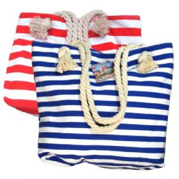 48 Wholesale Fashion Bag Large Stripes W/ Rope