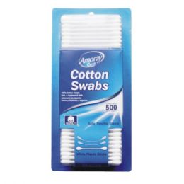 48 Pieces Amoray Cotton Swab Blister Card 500ct - Cotton Balls & Swabs