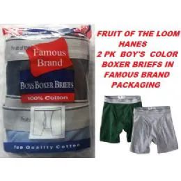 72 Wholesale Fruit Loom - Hanes 2 Pack Boy's Boxer Briefs In Famous Brand Pack