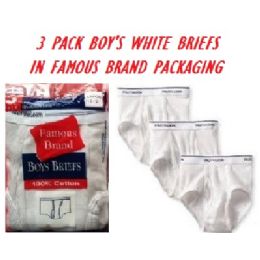48 Pieces Fruit LooM-HaneS-Gildan Boys 3pk White Briefs In Famous Brand pk - Boys Underwear