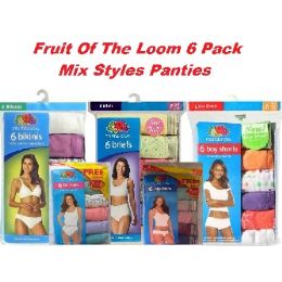 48 Pieces Fruit Of The Loom 6 Pack Mixed Styles Panties - Womens Panties & Underwear