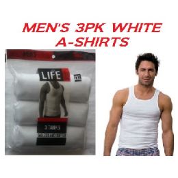 24 Pieces Life 3 Pack Men's White A-Shirts Size Small - Mens T-Shirts