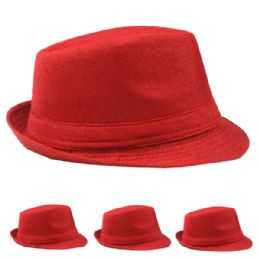 24 Wholesale Red Fedora Hat Adult Size
