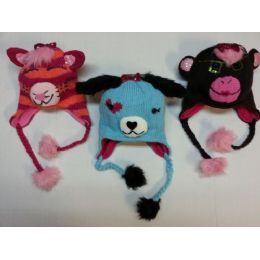 48 Pieces Winter Animal Face Hats W/ Fleece Lining (one Size 7-14) - Winter Animal Hats