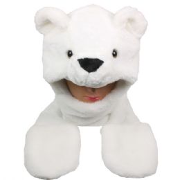 10 Pieces Soft Plush Polar Bear Animal Character Built In Paws Mittens Hat - Winter Animal Hats
