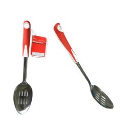 72 Wholesale Spoon Slotted W/ Red Handle