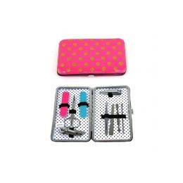 120 Bulk Impressive 9 Piece Manicure Set Packed In Indvidual Window Boxes. Cute Pink With Polka Dot Design