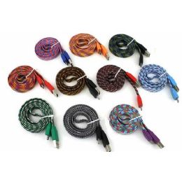 100 Pieces 3 Foot High Speed Flat Braided Charging Cable In Assorted Colors - Cables and Wires
