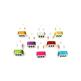 50 Wholesale Triple Slot Usb Car Charger White With Colored Base - Assorted Colors