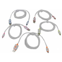 100 Wholesale High Speed Charging Cable White With Assorted Neon Color Accenting (4.5' In Length)