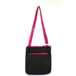 120 Wholesale Popular Large Sized Satin Cross Body Bag Crafted With A Zipper Top. Sold In Black Only.