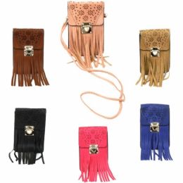 120 Wholesale Double Pocket Cross Body Bag In Asst Colors With Fringe