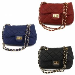 24 Wholesale Designer Inspired Quilted Bag In Asst Color Pack Of Navy, Red & Black
