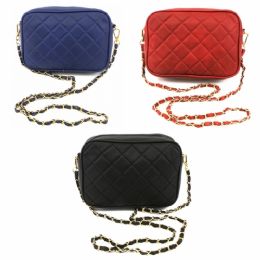 24 Wholesale Designer Inspired Quilted Bag In Asst Color Pack Of Navy, Red & Black