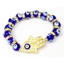 240 Wholesale Blue Lucky Eye Bracelet With Bling Accenting And Hamsa