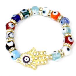 240 Wholesale MultI-Color Lucky Eye Bracelet With Bling Accenting And Hamsa