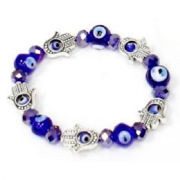 240 Wholesale Lucky Eye Bracelet In Blue With Silver Hamsa