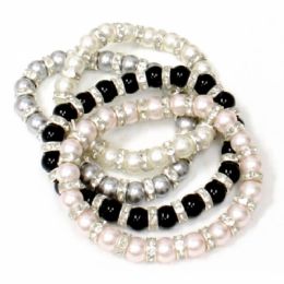 240 Wholesale Pearl Bracelet With Rhinestone Decor In Assorted Colors