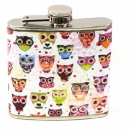 120 Wholesale Flask Assortment Includesowls, Leopard And Whiskey Fashion Prints (4 Of Each In A Dozen)