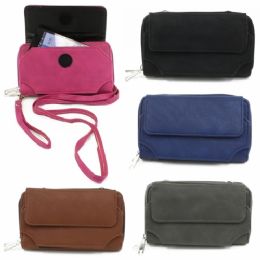 120 Wholesale 2 Zipper Cell Phone Wallet With A Wristlet & Cross Body Strap In Asst Prints - Fits Up To I6 Size Phones