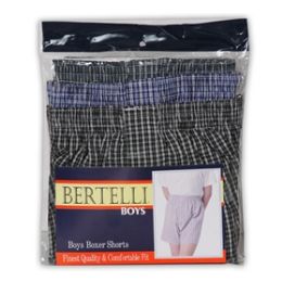 24 of Boys Bertelli 3 Pack Boxer Shorts In Assorted Sizes And Prints.