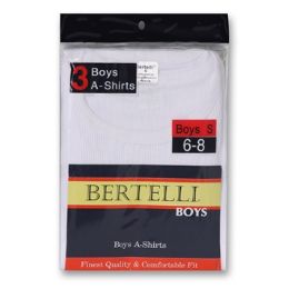 24 Pieces Boys Bertelli 2 Pack White A-Shirts Size Small - Boys Underwear