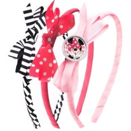24 Wholesale Minnie Grosgrain Ribbon With Motif Headband Set includes 3 Headbands.