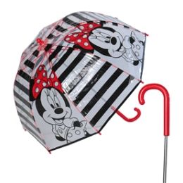12 Wholesale Girls' Minnie Mouse Umbrella With Red Rounded Handle.