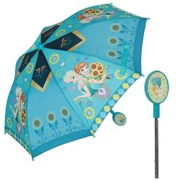 12 Wholesale Girls' Frozen Umbrella With A Molded Handle Featuring Anna And Elsa.