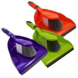 48 Units of Dust Pan W/ Brush Asst Colors - Dust Pans