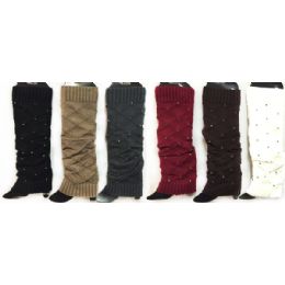 24 Units of Knitted Boot Toppers Leg Warmers With Rhinestones - Womens Leg Warmers