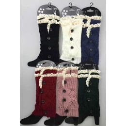24 Units of Short Boot Topper Leg Warmer With Lace Trim And Buttons - Womens Leg Warmers