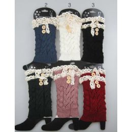 12 Wholesale Short Boot Topper Leg Warmer With Lace Trim And Buttons