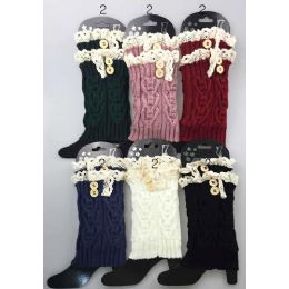 12 Bulk Short Boot Topper Leg Warmer With Lace Trim And Buttons