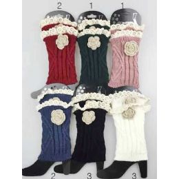 24 Units of Knitted Boot Topper Lace Top With Lace Flower - Womens Leg Warmers