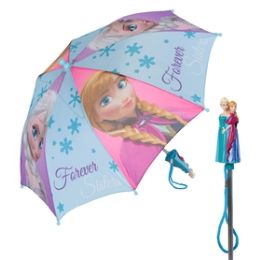 12 Wholesale Girls' Frozen Umbrella With A Molded Handle Featuring Anna And Elsa With The Words "forever Sisters".