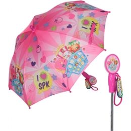 12 Wholesale Girls' Bright Pink Shopkins Umbrella With A Molded Handle