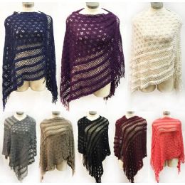 12 Wholesale Knitted Multi Pattern Ponchos *assorted Colors & One Size Fits Most