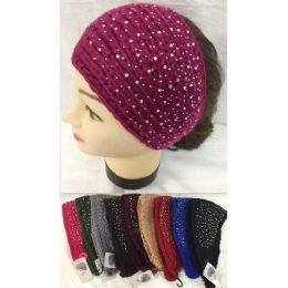 24 Wholesale Rhinestone Knitted Headbands Assorted Colors Assorted Colors *button Closure (fits Most)