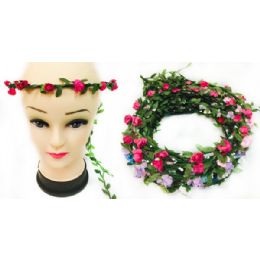 72 Wholesale Rose Flower Halo With Branch Pony Tail Assorted Colors Rose Flower Halo