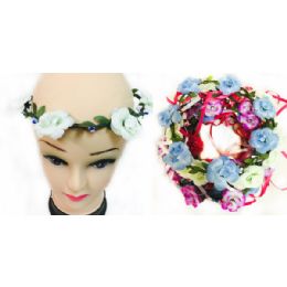 48 Wholesale Flower Halo With Ribbons Assorted Color Flower Halo
