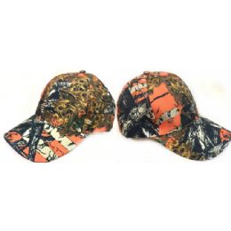 36 Wholesale Adjustable Baseball Hat With Orange Color Hardwood Camo