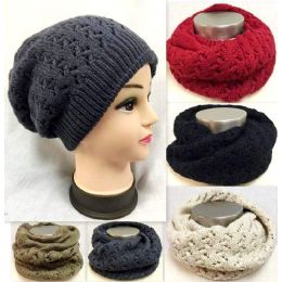36 Pieces Dual Purpose Knitted Hat Infinity Scarf Assorted - Winter Sets Scarves , Hats & Gloves