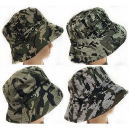 48 Wholesale Camo Bucket Hat With Adjustable Strap Assorted Colors