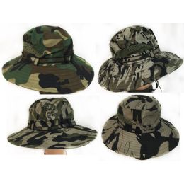 36 Wholesale Camo Fishing Hat With Mesh Assorted Colors